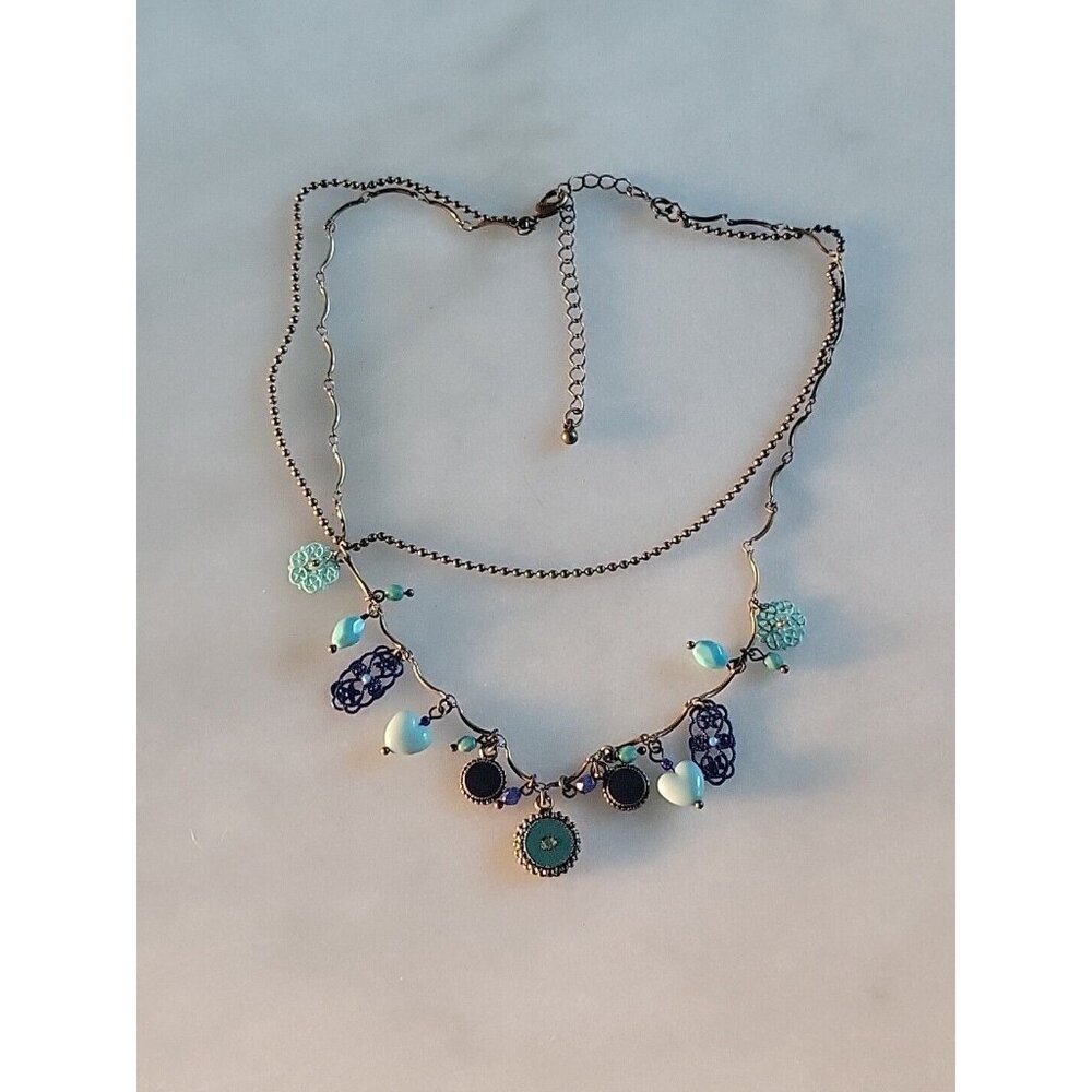 Turquoise Blue Color Beaded Charm Necklace Pendant And Earrings Set OHQ - Picture 10 of 14